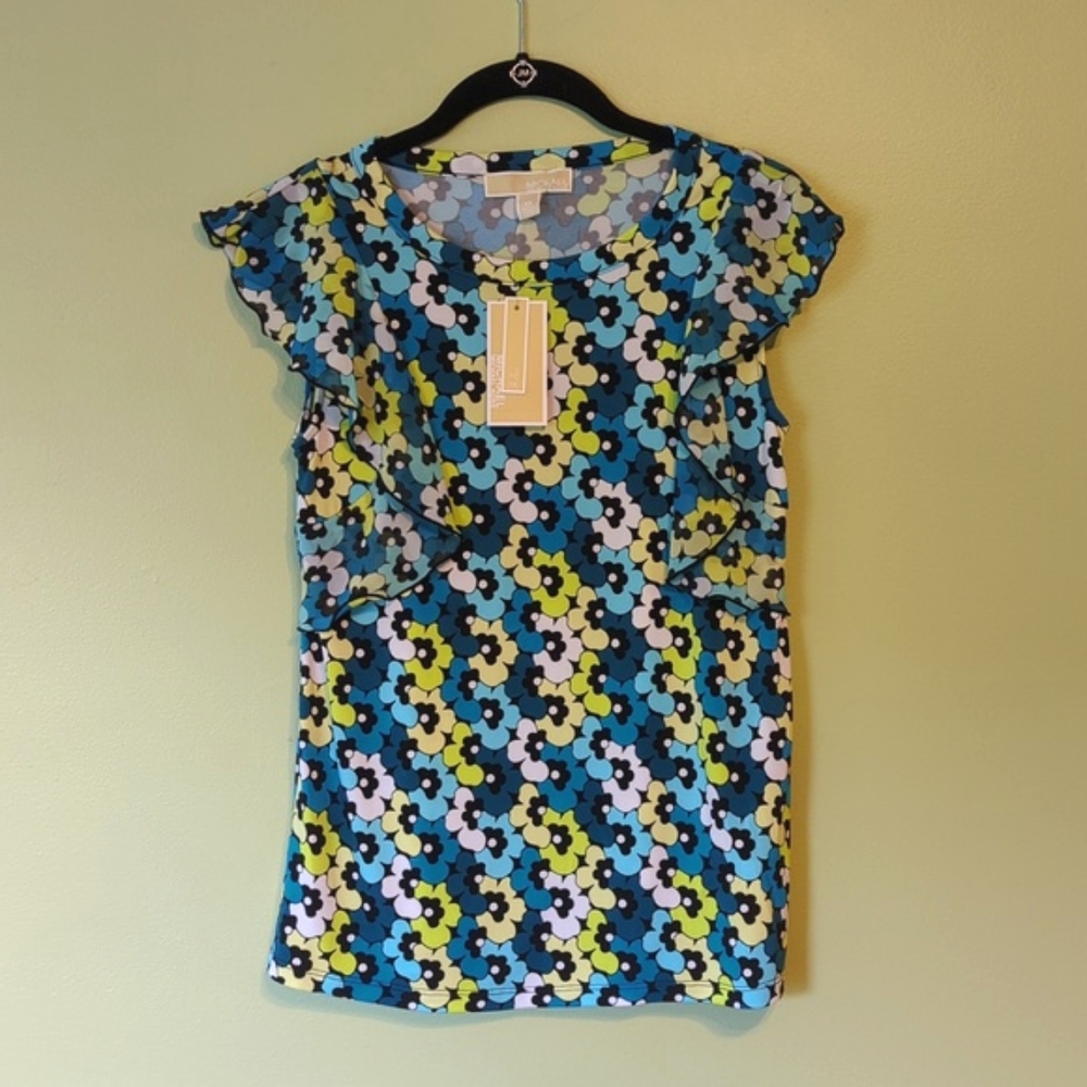 NWT Michael Kors 60s Floral Ruffle-Sleeve Women's Blouse